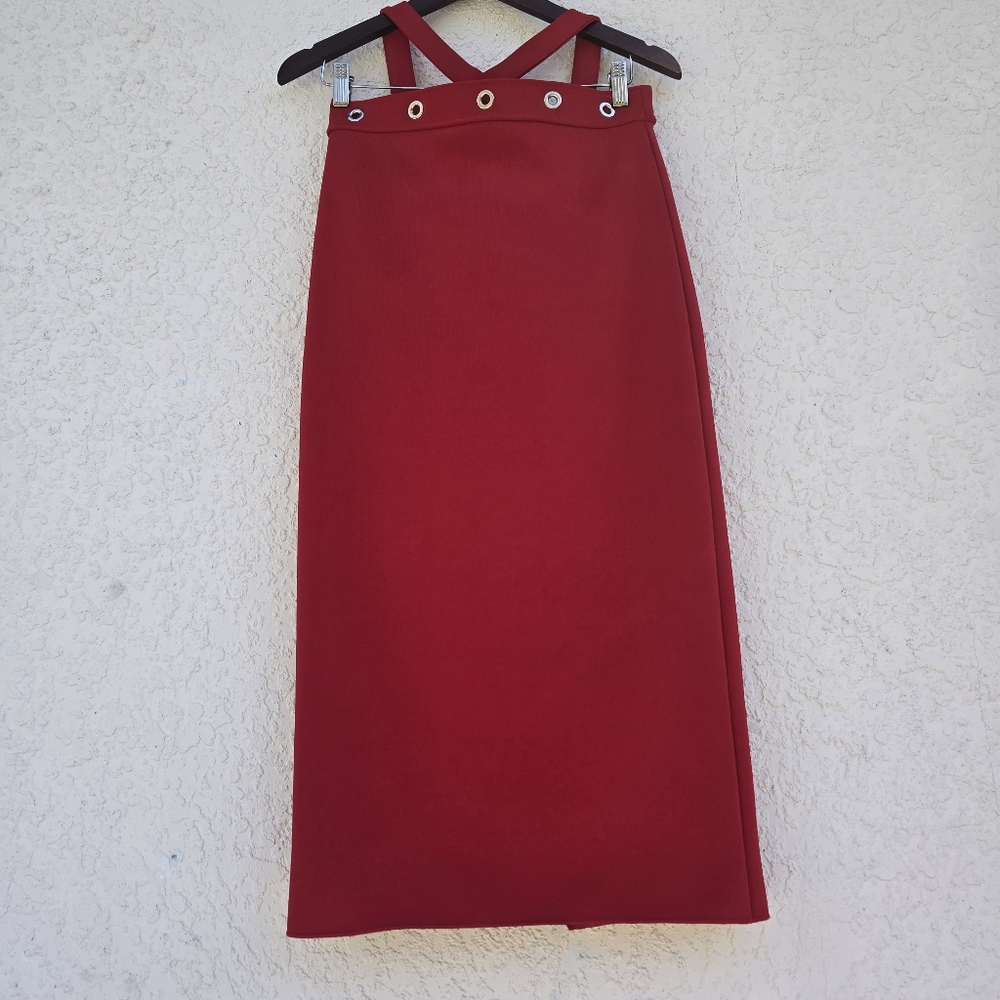 Zara Two Piece Red Bodycon Set | Strappy Bodysuit + Pencil Skirt - Picture 5 of 16